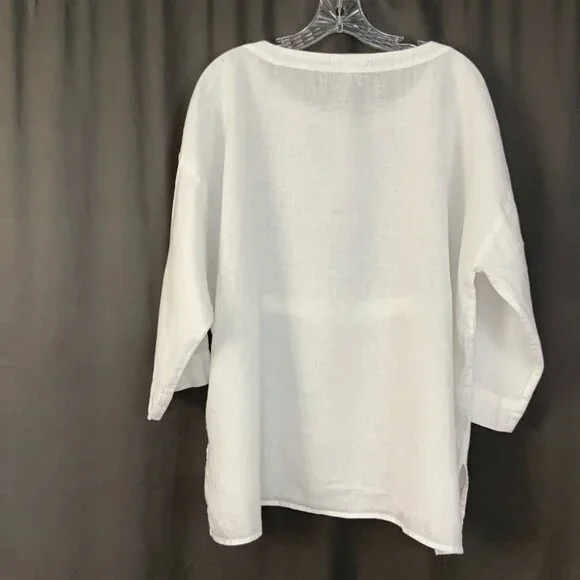 Eileen Fisher Handkerchief Linen Drawstring 3/4 Sleeves Top White Sz L - Picture 10 of 16